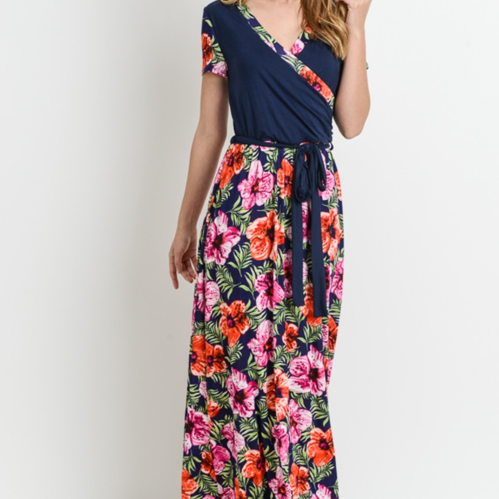 V Neck Long Dresses Maxi Dress navy floral - Picture 2 of 4